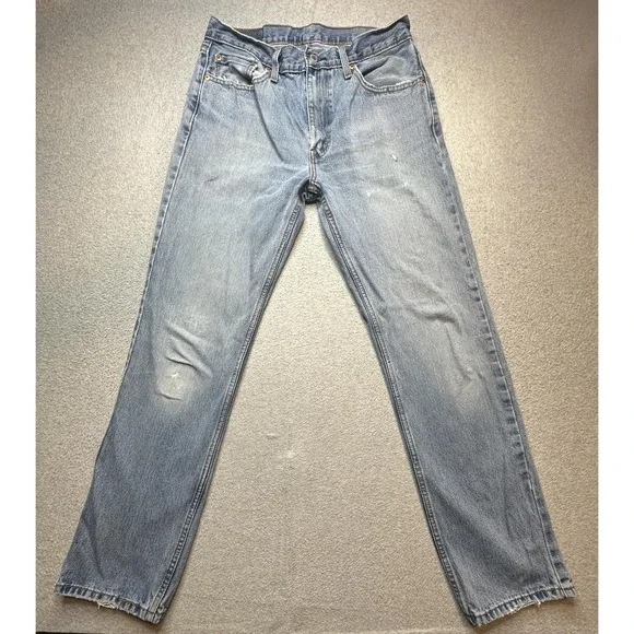 Levis 516 Jeans Mens 33x34 (31x31) Light Wash Blue Denim Straight Leg Zipper Fly - Picture 2 of 16